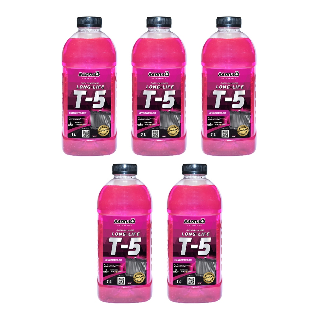 Kit 5 Aditivo Radiador Radnaq T-5 Concentrado Rosa 1 Litro
