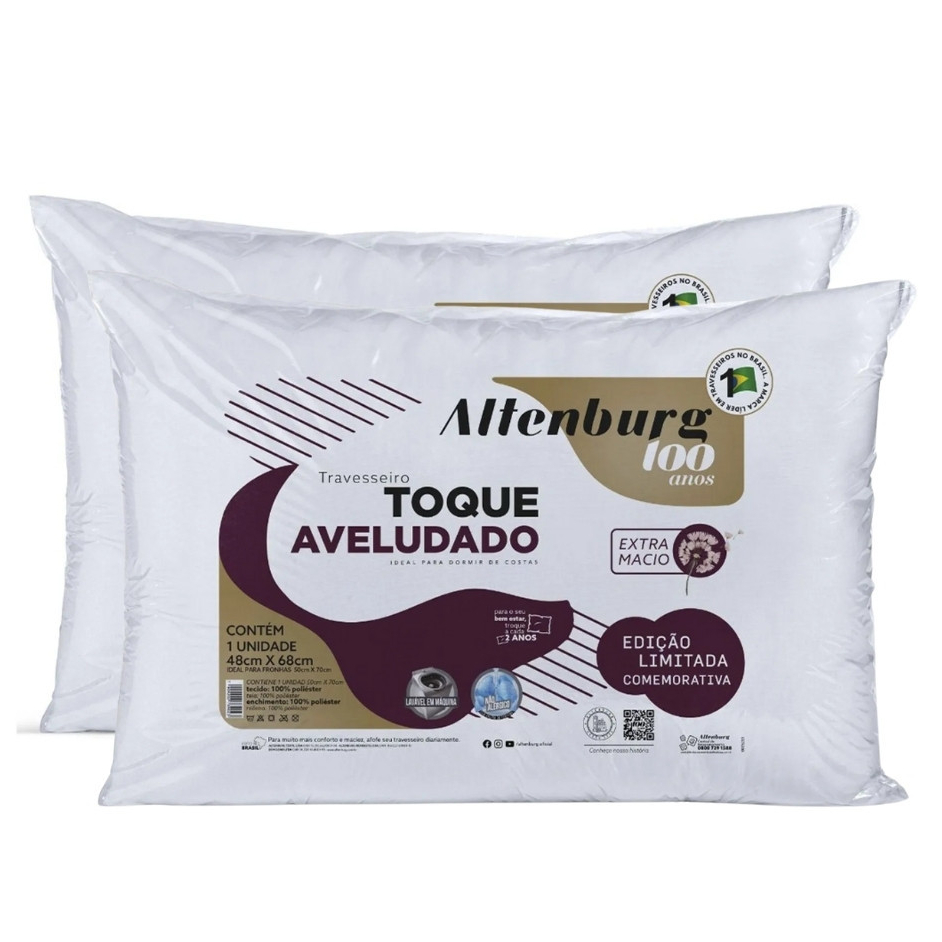 2 Travesseiros Altenburg Toque Aveludado 48cm x 68cm em Oferta na Shopee