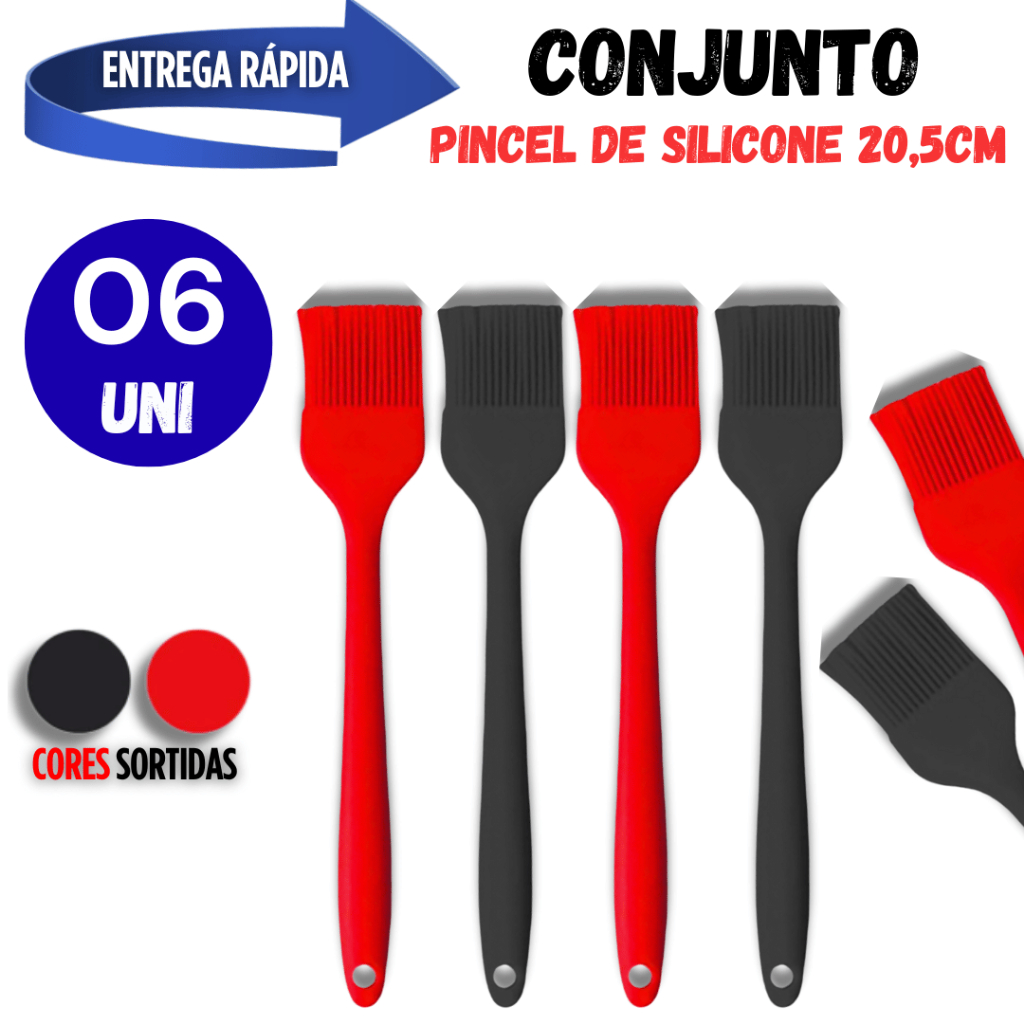 Combo 06 Pincel de Silicone alta Resistencia e Qualidade para Receitas linha premium Variáveis Utilidades