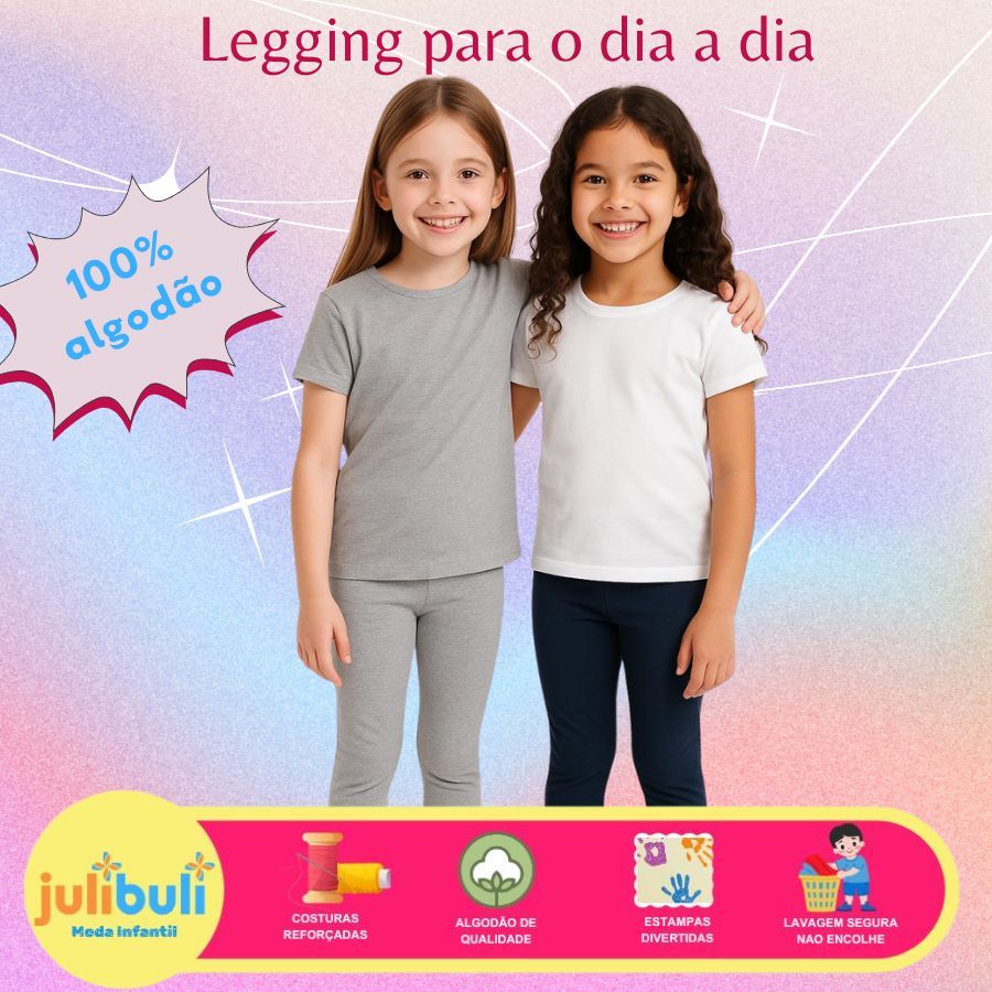 Calças legging estampada  e lisa menina infantil em cotton SORTIDO tamanhos de 1 ao 16