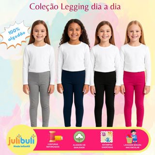 Kit 2 Calças legging cor lisa menina infantil em cotton SORTIDO tamanhos de 1 ao 16 em Oferta na Shopee