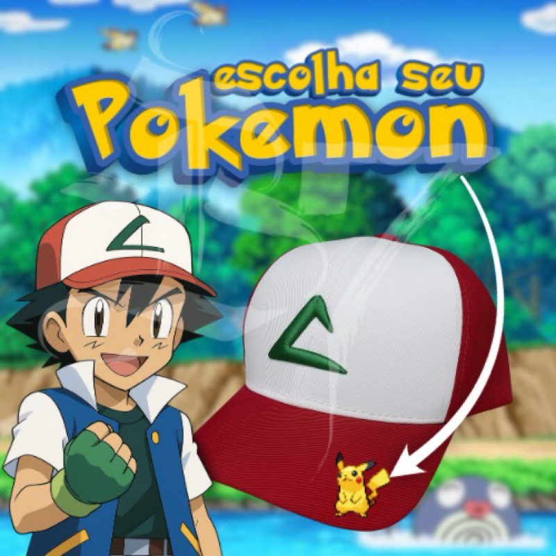 Boné Infantil Ash Pokemon Personalizado SEU NOME ou POKEMON PREFERIDO - Tecido Leve e Confortável - Ajustável