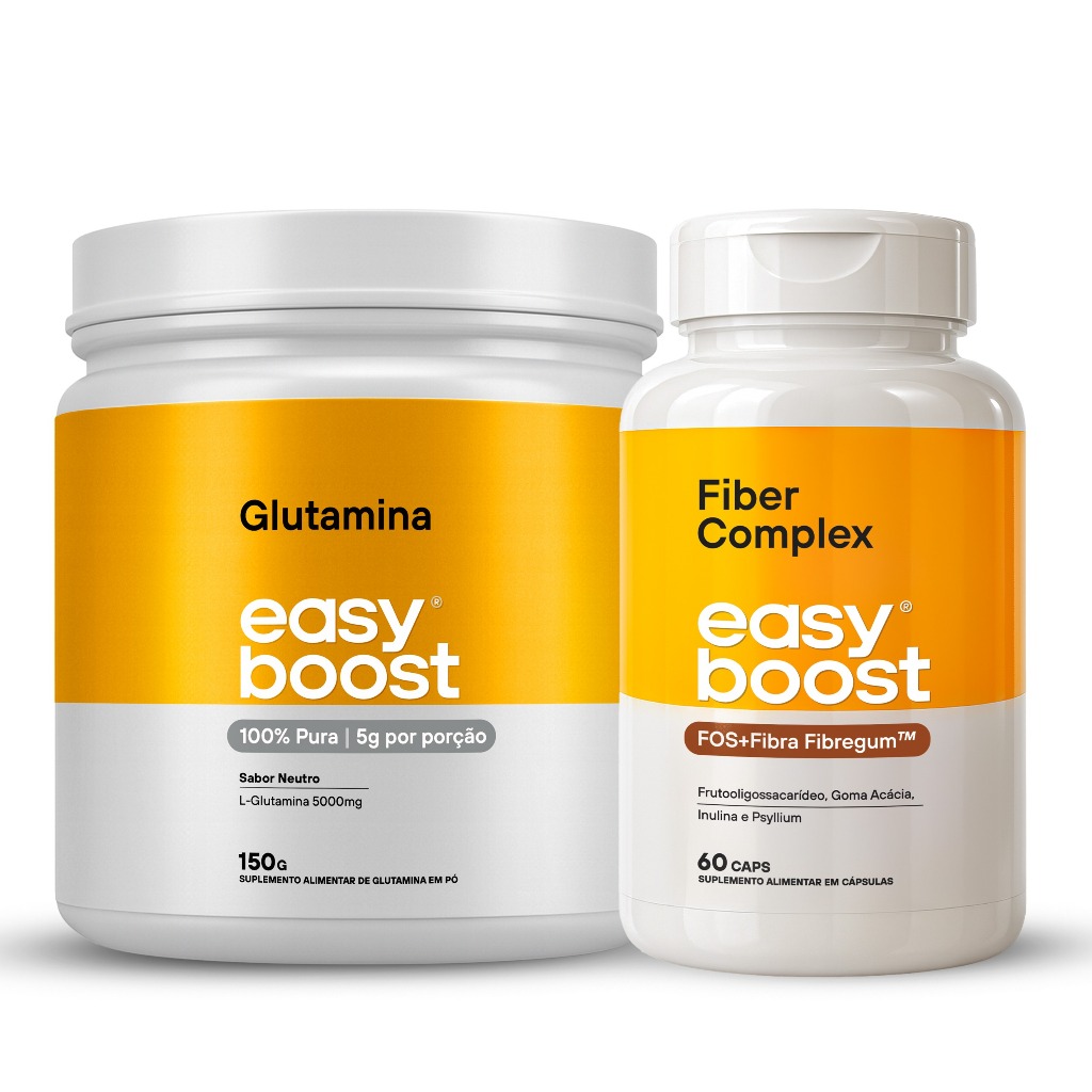 Glutamina Pura 150g + Fiber Complex 60 caps Easy Boost | Suplementos Fibras e Aminoácidos