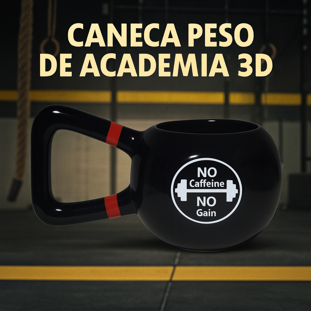 Caneca Criativa 3D Peso Academia Kettlebell Fitness Cerâmica 500ml BROGLIO Musculação Café Chá