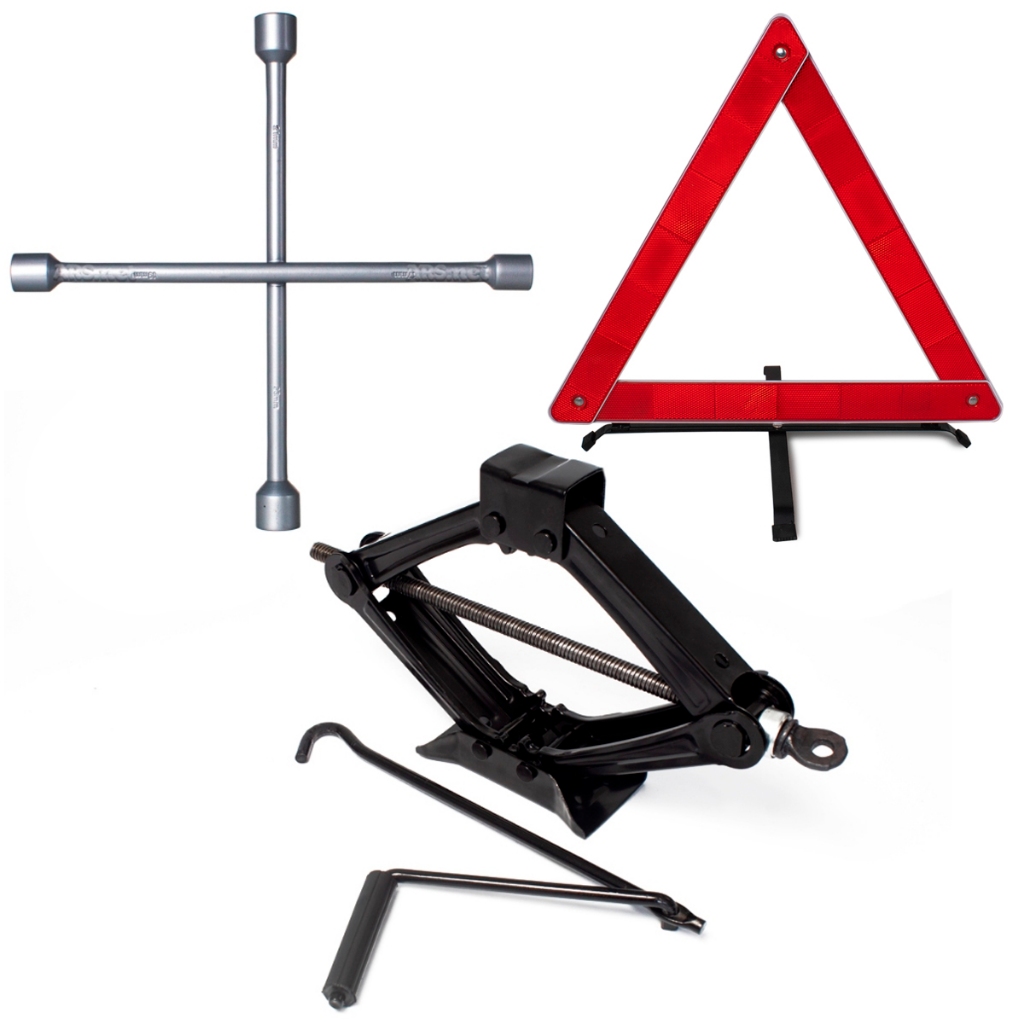 Kit Estepe Macaco Mecânico Sanfona Carro 1,5T Universal 1500Kg Reforçado Chave De Roda + Triângulo Sinalização Segurança