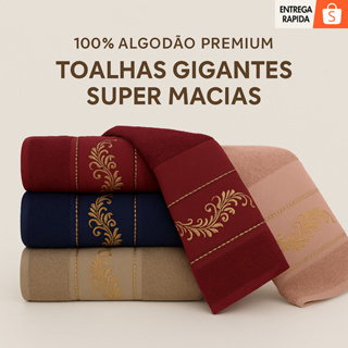 Kit 2 Toalhas de Banho Premium Gigante 100% Algodão – Felpudas, Macias e Super Absorventes em Oferta na Shopee