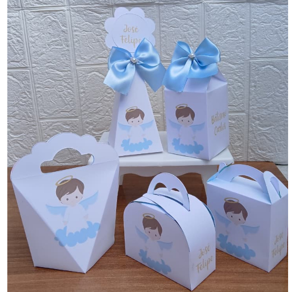 PERSONALIZADOS BATISMO BATIZADO ANJINHO PEGUE E MONTE - Kit Festa MENINO  Lembrancinhas CAIXINHAS