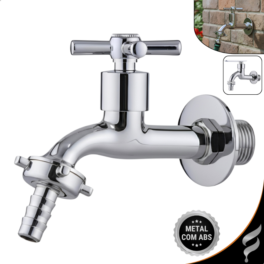 Torneira Para Jardim Tanque Área Externa Em Metal Cromado 1/4 De Volta Luxo Pare