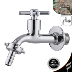 Torneira Para Jardim Tanque Área Externa Em Metal Cromado 1/4 De Volta Luxo Parede De 1/2'' Com Bico