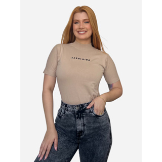 Blusas Feminina T-shirt Gola Alta Moda Blogueira Estilosa Algodão Premium em Oferta na Shopee