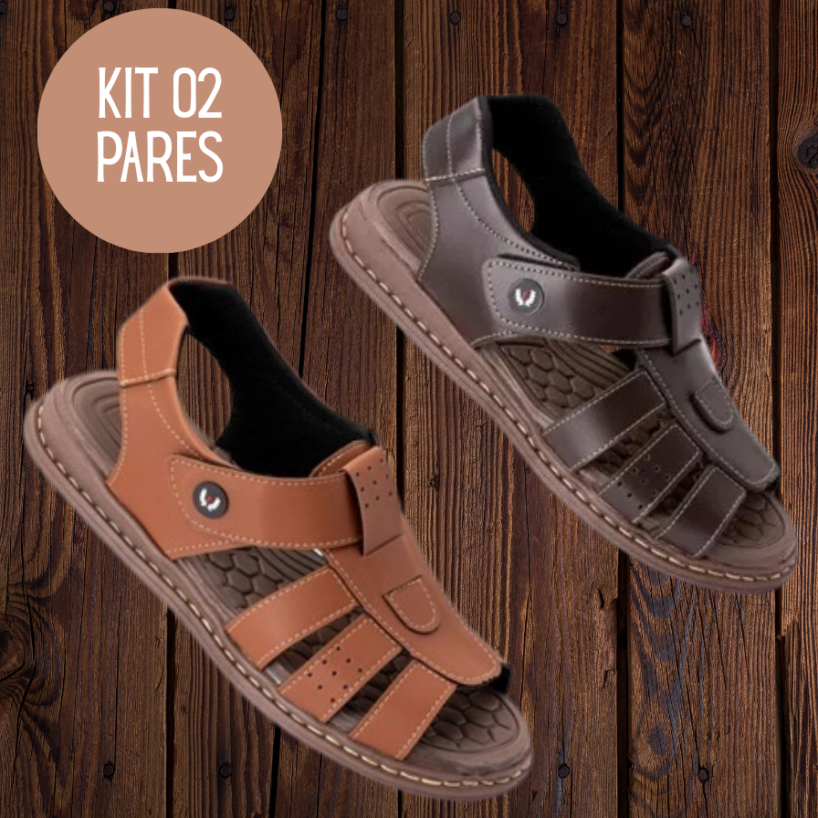 KIT 02 PARES Sandália Masculina Ortopédica em Couro Legítimo | Sola Antiderrapante e Anti-Stress | Conforto Premium em Oferta na Shopee