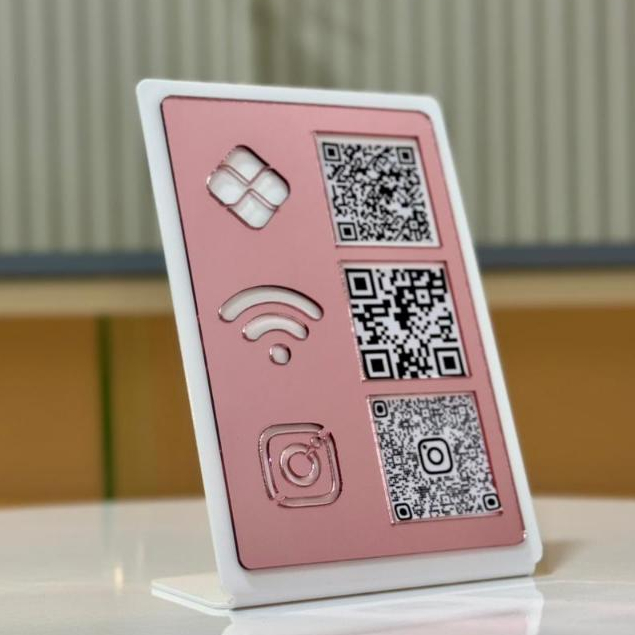 Placa Pix, Wi-Fi e Instagram – Display Moderno de Mesa ou Balcão em Acrílico Lojas Supermercados