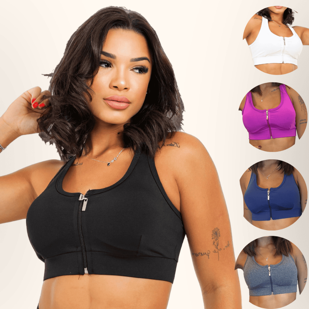 Top Academia Decote Ziper Com Bojo Removivel em Oferta na Shopee