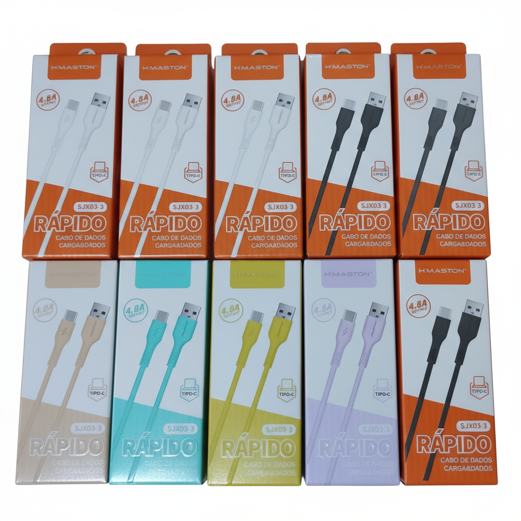 Cabo Carregador 1 Metro IOS, V8, Tipo C Kit 10 Unidades Colorido em Oferta na Shopee