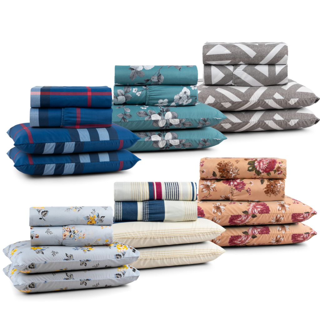 Kit 2 Jogo de Cama Lençol e Fronha 3 Peças Queen Size 400 Fios Estampado Aveludado Macio com Elástico em Oferta na Shopee