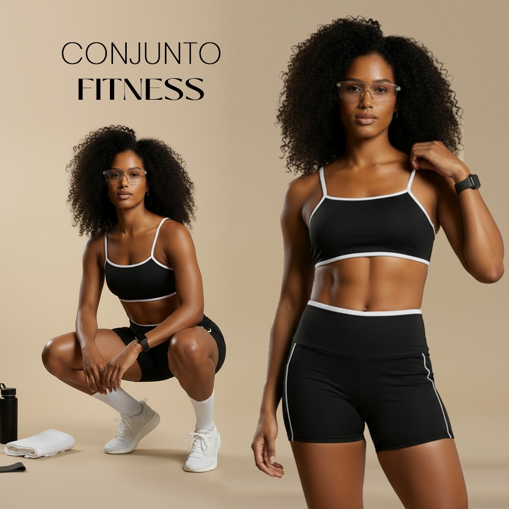 Detalhes do Conjunto Short Fitness Zero Transparência com bolso + Top de alcinha - zero transparência
