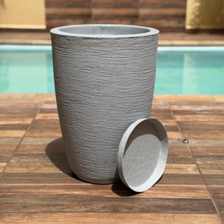 Vaso Para decoração e plantas Luxo de polietileno Redondo texturizado Barcelona N2 com prato em Oferta na Shopee