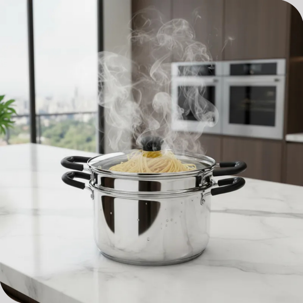 Espagueteira 4,4L Fundo Triplo Tampa De Vidro Panela Legumes Macarrão Aluminio Polido em Oferta na Shopee