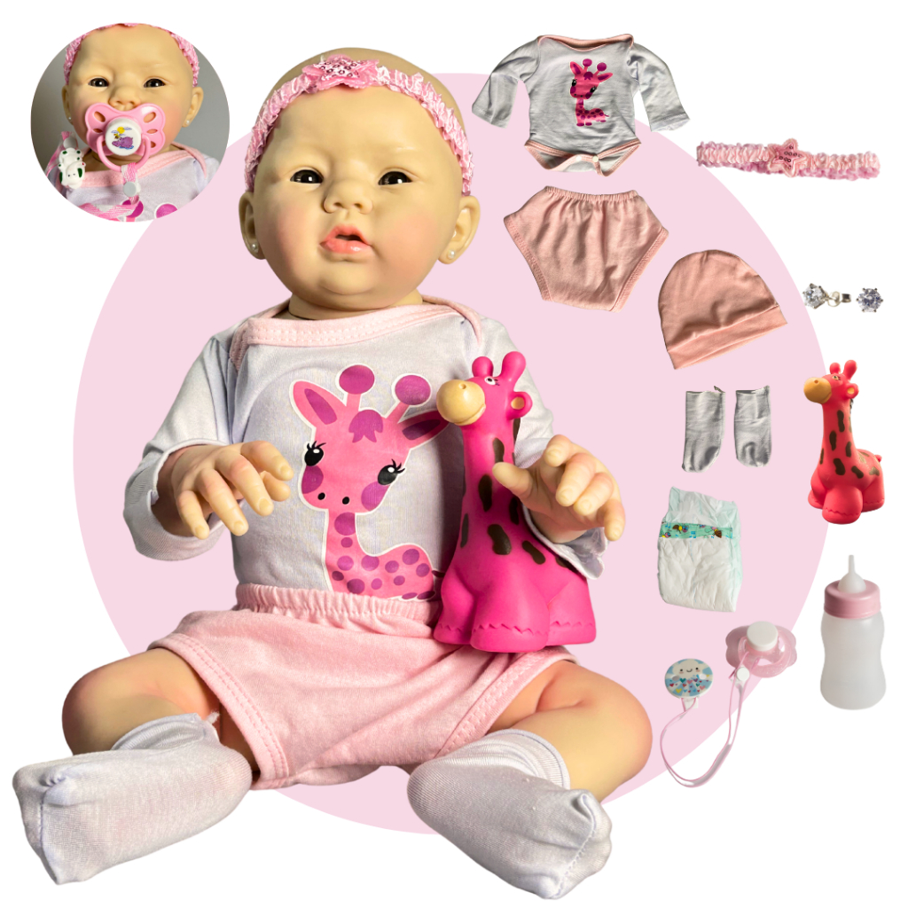 Boneca Bebe Reborn Lizie Girafinha Realista Corpo de Silicione com Enxoval Completo Abigail em Oferta na Shopee