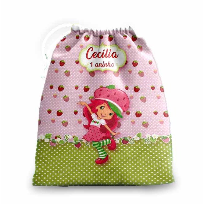 10 sacolinhas personalizada tecido MORANGUINHO FELIZ lembrancinhas festa de aniversario 30cmx20cm