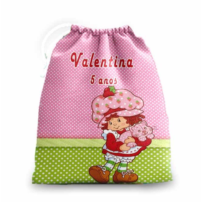 10 sacolinhas personalizada tecido MORANGUINHO VINTAGE lembrancinhas festa de aniversario 30cmx20cm