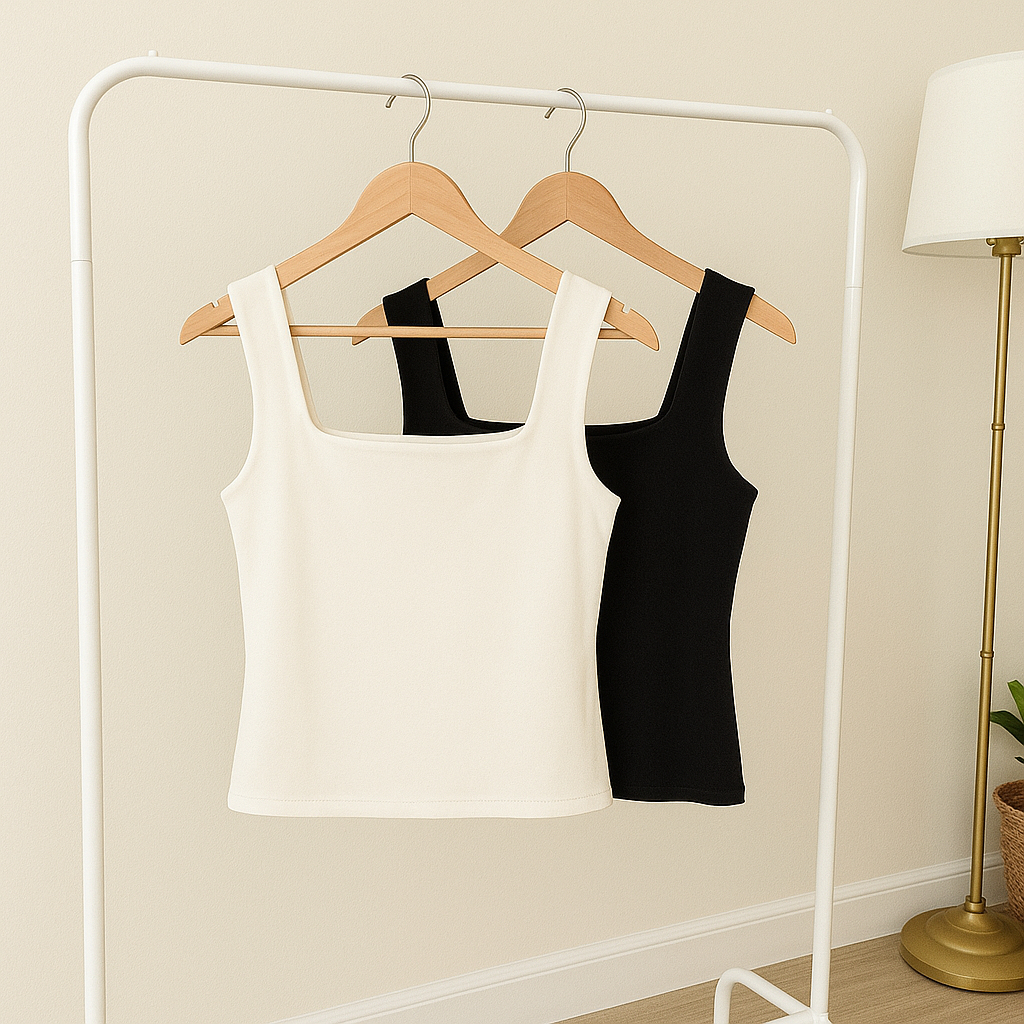 KIT 2 Regata Decote Quadrado Blusinha Basica Moda Feminina