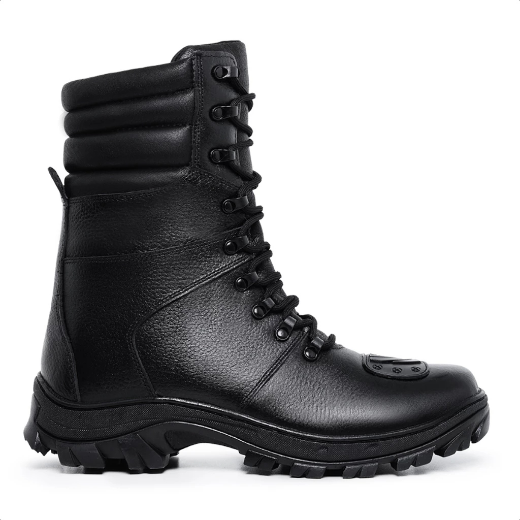 Bota Militar Couro Legitimo Coturno Masculino Impermeável Tático Cano Alto Moto Motocicleta