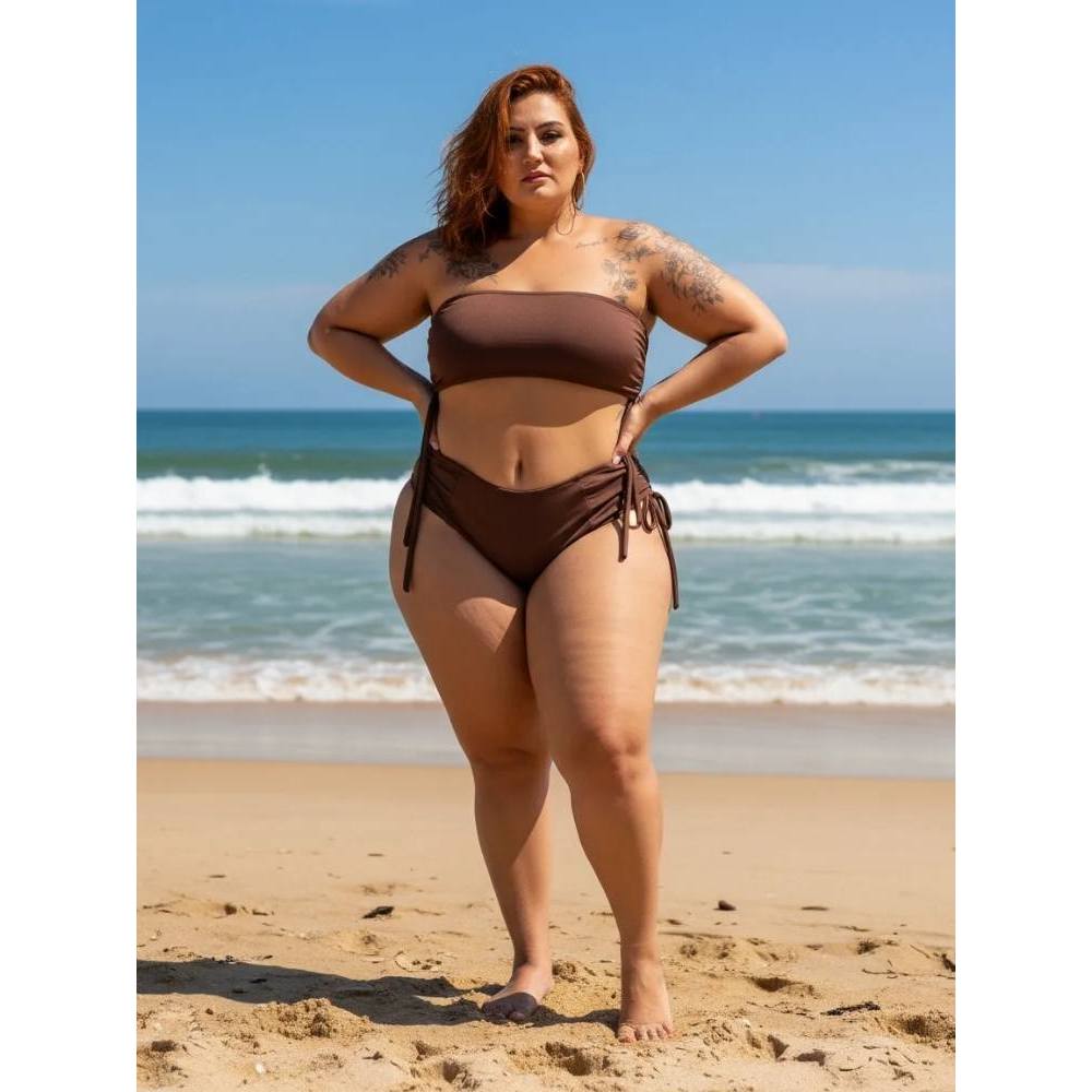 Biquíni Hot Pant Plus Size Top Faixa Tomara que Caia Canelado Versátil