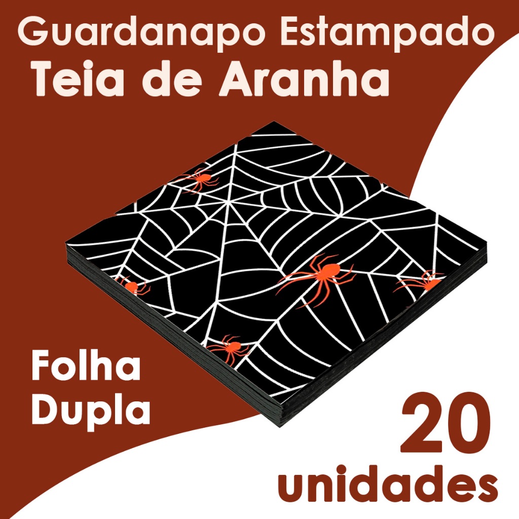 Guardanapo De Papel Estampa Aranha E Teia Folha Dupla 33Cm Com 20 Unidades Silver Festas