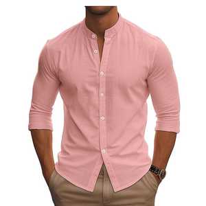 Camisa Masculina Gola Padre Tipo Mandarim Social Casual   Manga Longa Moda Luxo