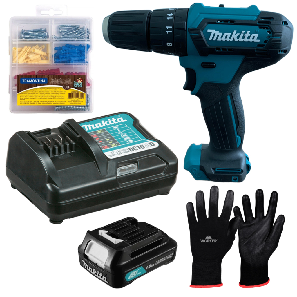 Furadeira e Parafusadeira Makita com Impacto 20 Niveis de Torque Bateria CXT com Carregador Bivolt