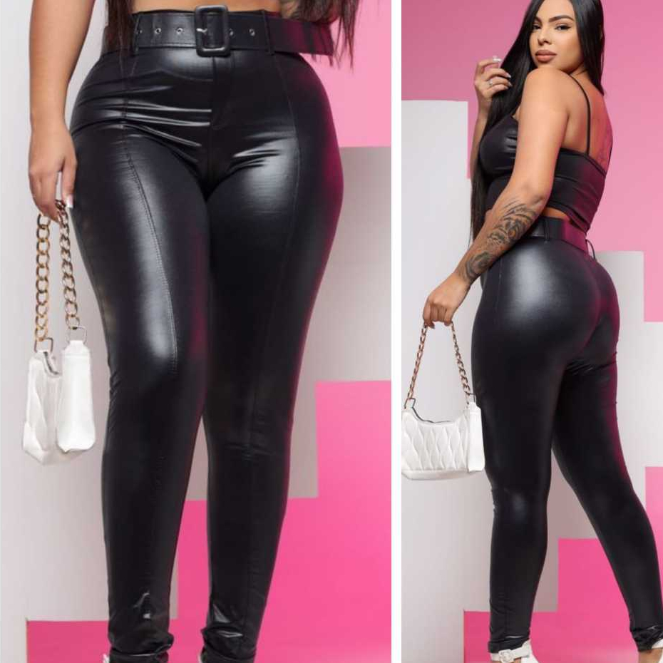 calça feminina skinny cirrê com cinto couro fake – Estilosa e Confortável