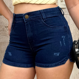 Short Jeans Feminino Cós Alta Com Lycra Elastano Levanta Bum Bum Abertura Lateral Super Confortável em Oferta na Shopee