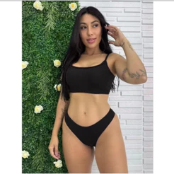 Conjunto Biquíni Asa Denta Top de Alcinha Forrado com Bojo removivel+Calcinha Fio Ribana Canelada Forrada Praia Piscina