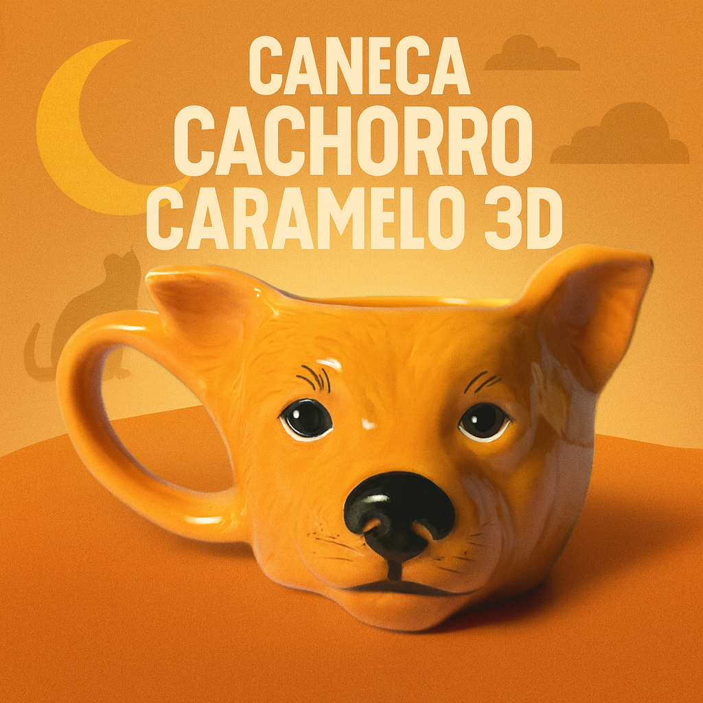 Caneca 3d Cachorro Caramelo Cerâmica 200ml Broglio Presente Criativo Alta Qualidade