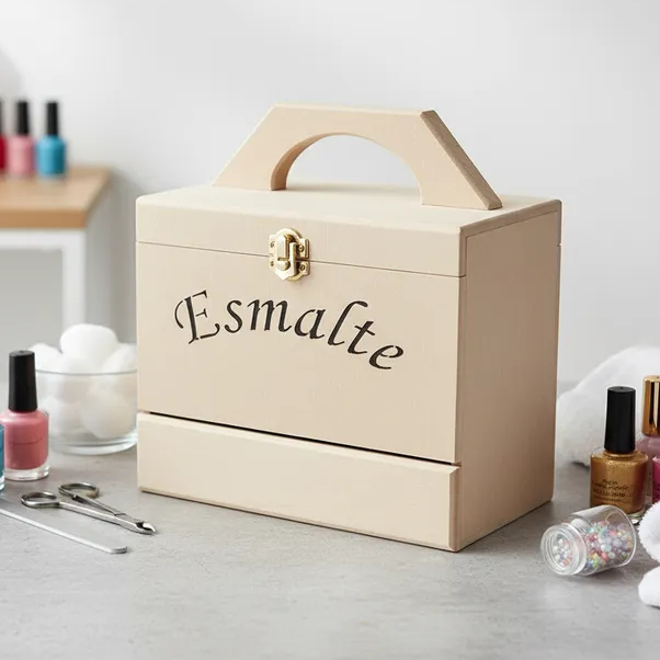 Maleta Porta Esmaltes Organizador em MDF com Alça e Gaveta 24 Divisórias Manicure Salão Estojo Profissional