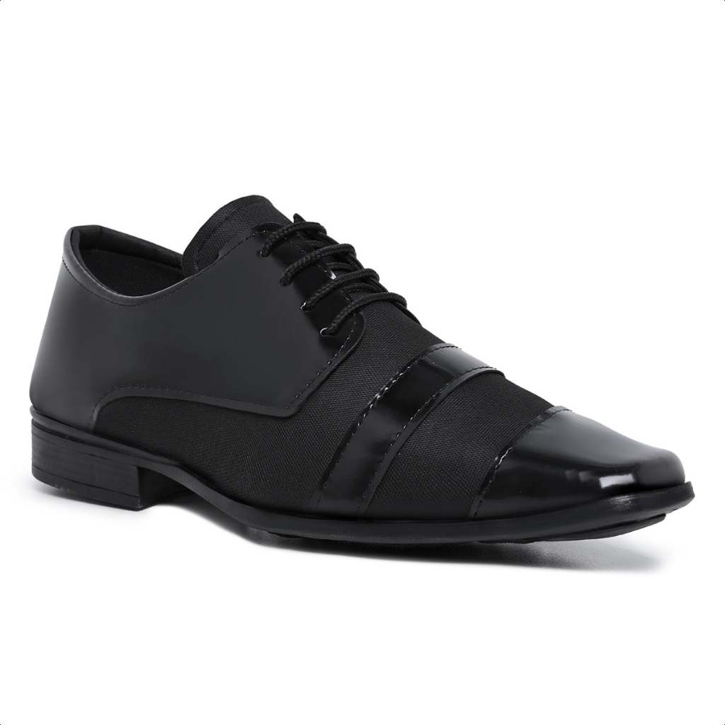 Sapato Social Masculino Bico Quadrado Verniz Couro Sintético