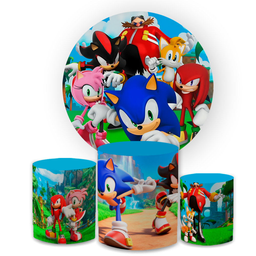 Kit Capas Festiva Para Painel Cilindros Decoração Lançamento Sonic Moedas Bibi Paineis