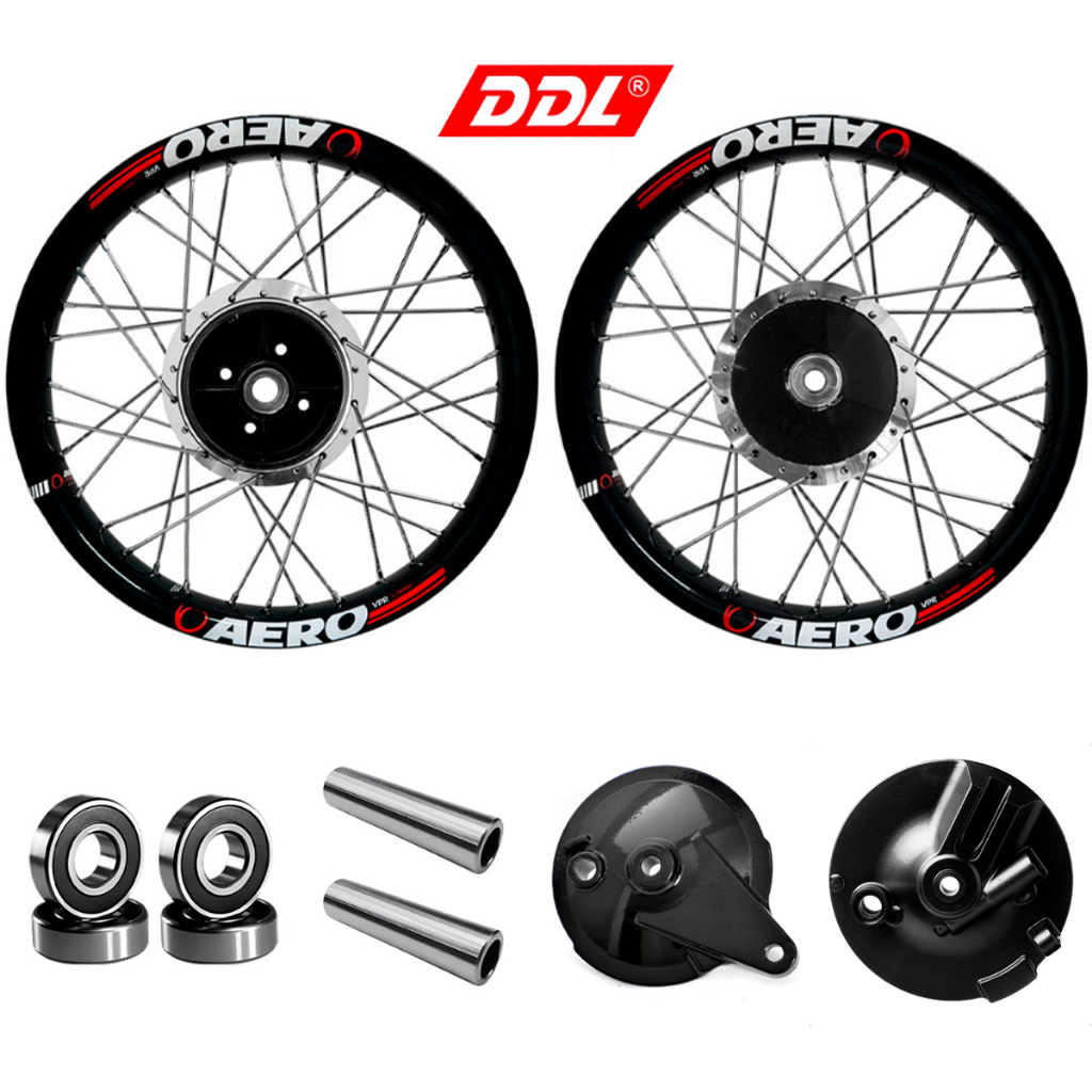 Roda Par Alumínio Aero Viper Ybr Factor Raios Inox 4mm DDL Cromado C/Espelho/Rolamentos/Espaçadores