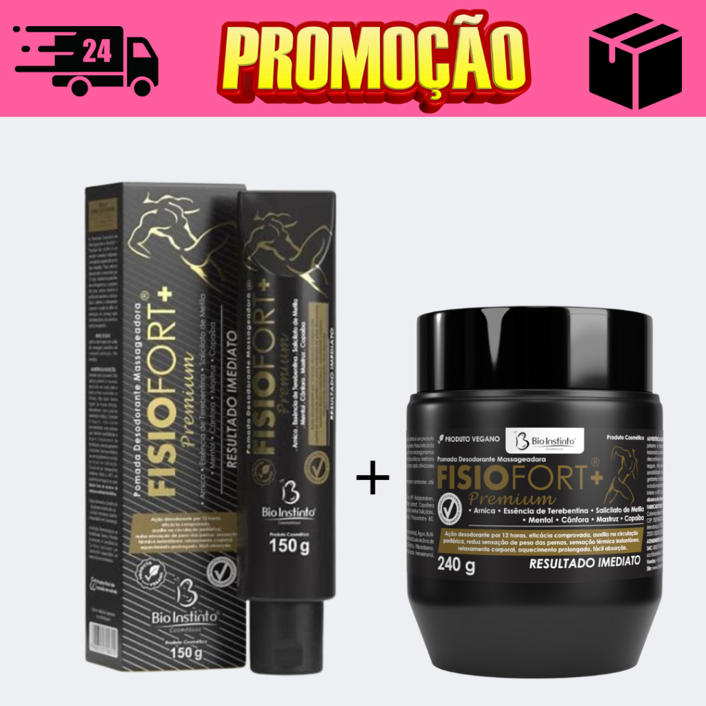 Kit Pomada e Gel Massageador Alivio Imediato Fisiofort Premium Bio Instinto