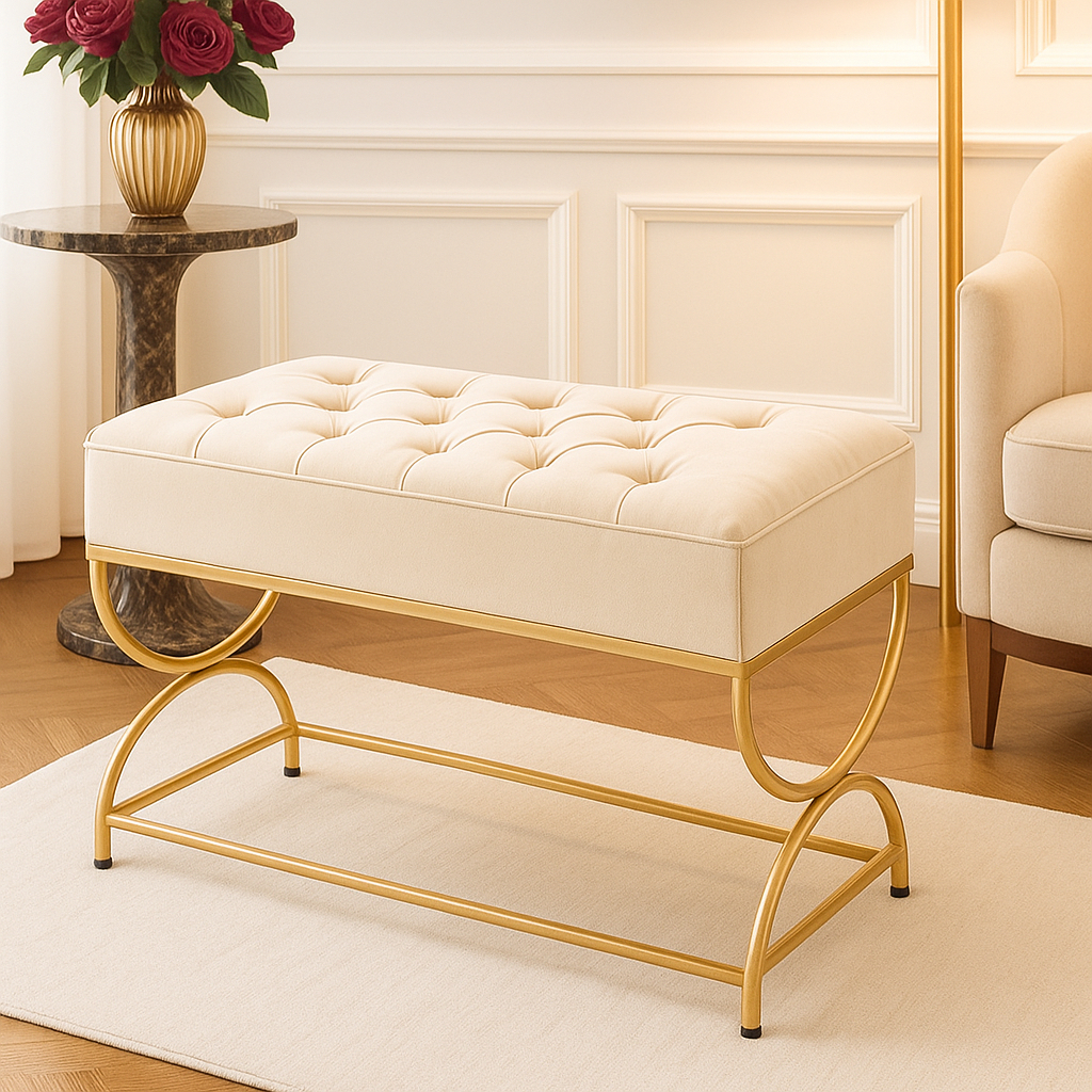 Puff Recamier Retangular Ampulheta 80x36 Base Dourada