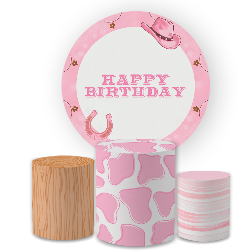 Kit Capas Festiva Painel Cilindros Decoração Lançamento Happy Birthday Cowboy Menina Bibi Paineis