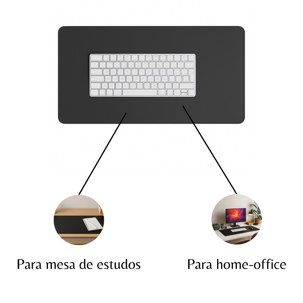 Desk Pad Grande Couro Sintético Preto Costurado Básico