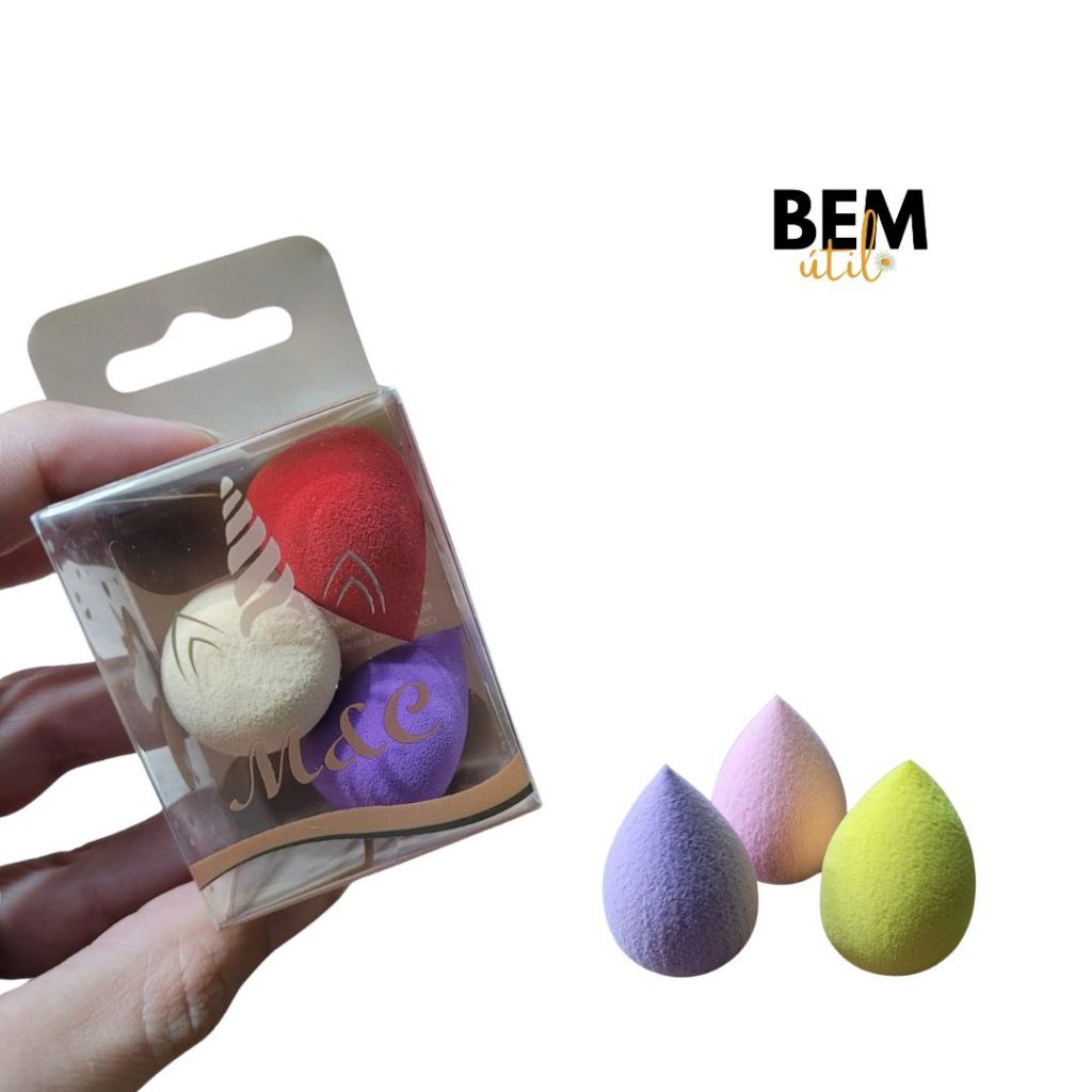 Kit 3 Minis Esponjas para Maquiagem Gotinhas Puff Esponjinhas