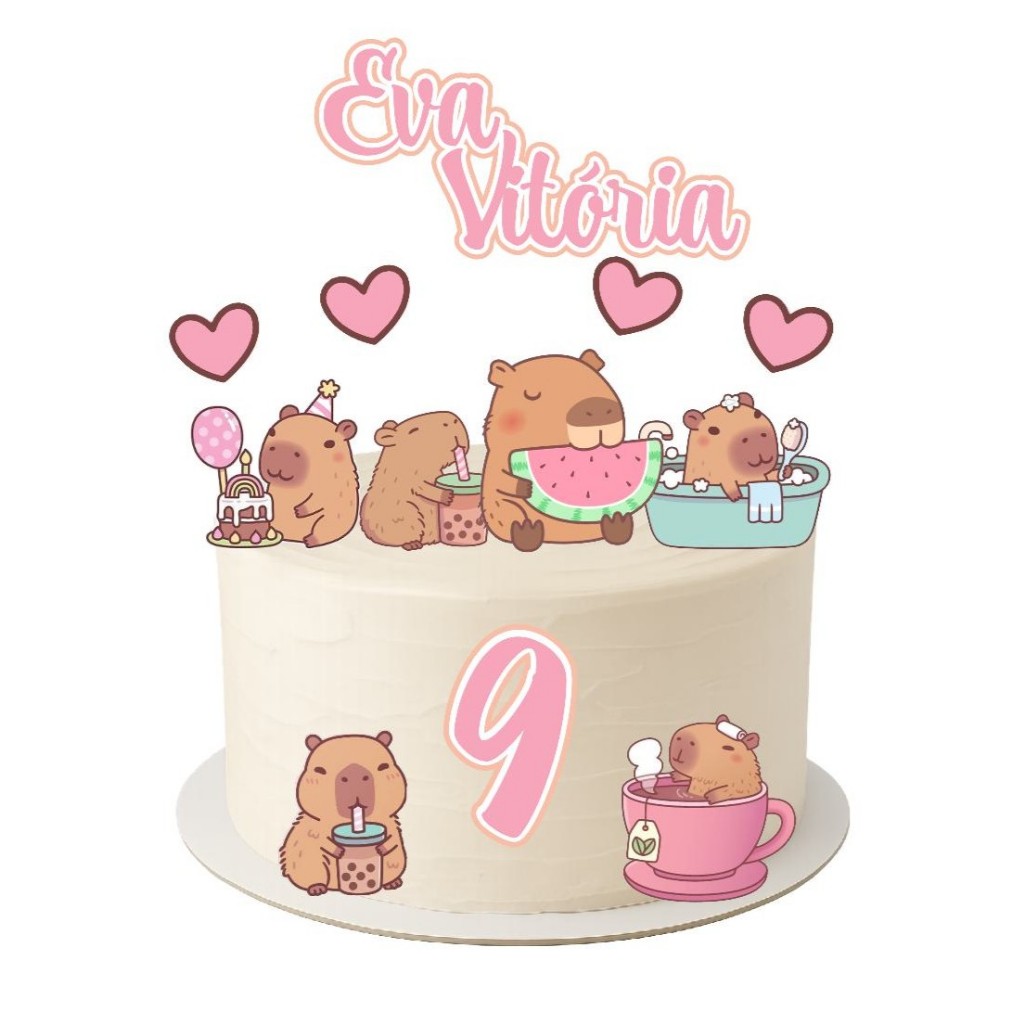 Topo de Bolo Capivara Personalizado com nome e idade Decoração Festa Infantil Aniversário