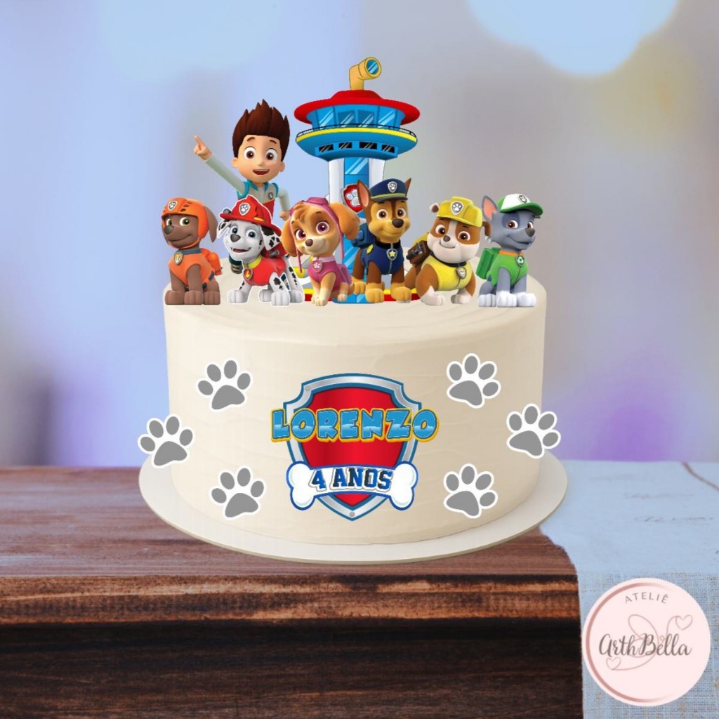 Topo de Bolo Patrulha Canina Personalizado com nome e idade Decoração Festa Infantil Aniversário