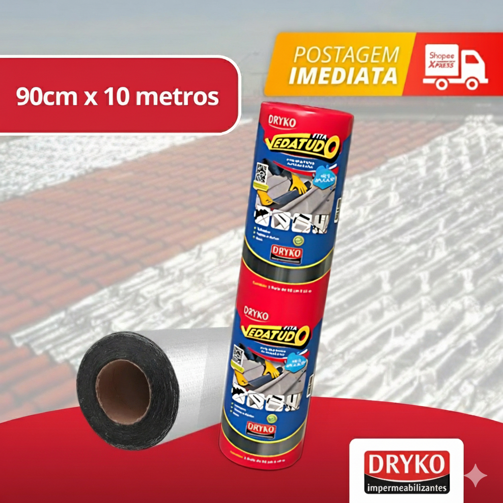 Fita Manta Impermeabilizante Para Telhados Vedatudo 90cm Rolo com 10 Metros FDV9