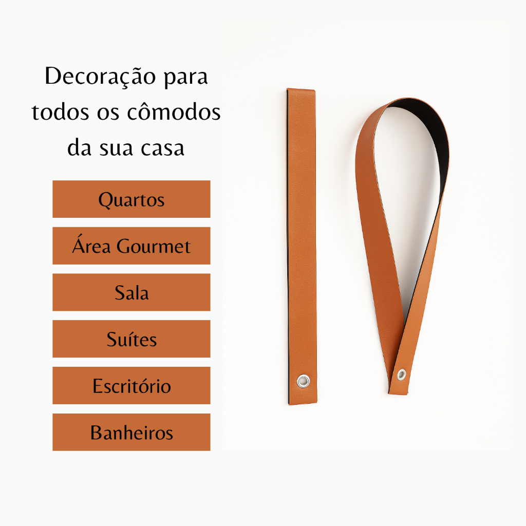 Par de Alças Tiras para Prateleira Mão Francesa em Couro Sintético Caramelo e Preto