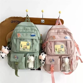 Mochila Feminina Escolar Passeio Resistente Coreano Grande Capacidade Impermeável com urso sem chaveiro em Oferta na Shopee