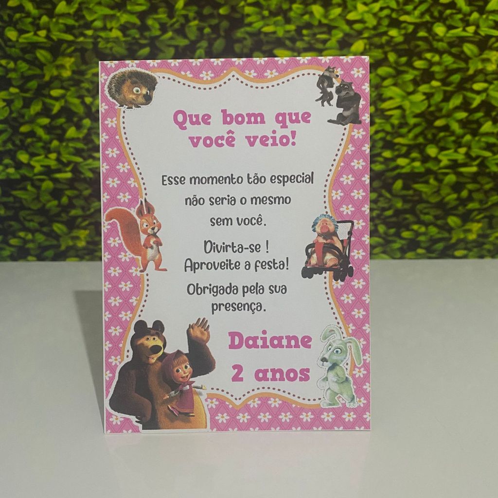 Plaquinha de Mesa Masha e o Urso  Personalizada | Centro de Mesa Festa Infantil | Lembrancinha Fofa Jubzinha